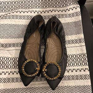 Vince Camuto Black Flats with Gold Embellishments